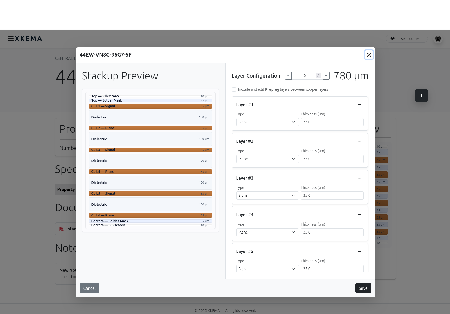Editor de stackups integrado en XKEMA